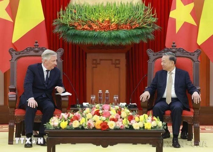 Chiều 1/4/2025, tại Trụ sở Trung ương Đảng, Tổng Bí thư Tô Lâm hội kiến Nhà Vua Vương quốc Bỉ Philippe thăm cấp Nhà nước đến Việt Nam. (Ảnh: Thống Nhất/TTXVN)