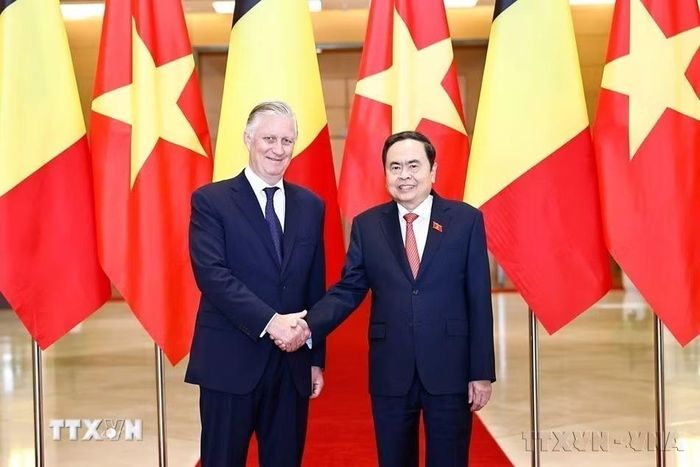 Chủ tịch Quốc hội Trần Thanh Mẫn hội kiến Nhà Vua Vương quốc Bỉ Philippe thăm cấp Nhà nước đến Việt Nam (Hà Nội, 1/4/2025). (Ảnh: Doãn Tấn/TTXVN)