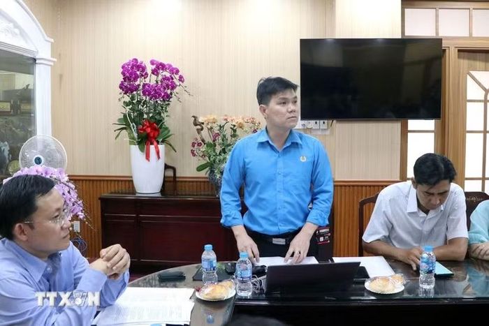 Ông Bùi Công Hoan, Phó Trưởng bộ phận Chính sách pháp luật - Quan hệ lao động, Liên đoàn lao động Thành phố Hồ Chí Minh, phát biểu tại hội nghị triển khai chăm lo Tết Đinh Mùi năm 2027. (Ảnh: Thanh Vũ/TTXVN)