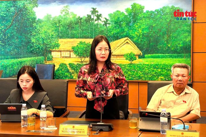 Đại biểu Nguyễn Thị Minh Tú (Đoàn ĐBQH tỉnh Nghệ An) phát biểu tại tổ. Ảnh: Viết Tôn