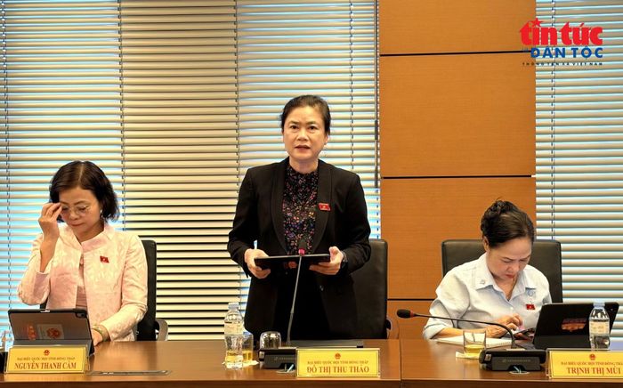 Đại biểu Đỗ Thị Thu Thảo (Đoàn ĐBQH tỉnh Đồng Tháp) phát biểu tại tổ. Ảnh: Viết Tôn