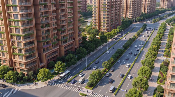 Phối cảnh đại lộ 60m với quy mô 4–10 làn xe tại Vĩnh Hưng