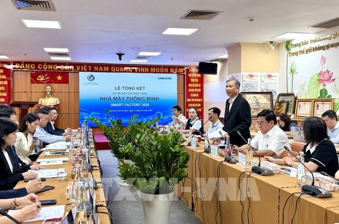 Phó Giám đốc Sở Công Thương TP. Hồ Chí Minh Hà Văn Út phát biểu tại hội nghị. Ảnh: Mỹ Phương – TTXVN 