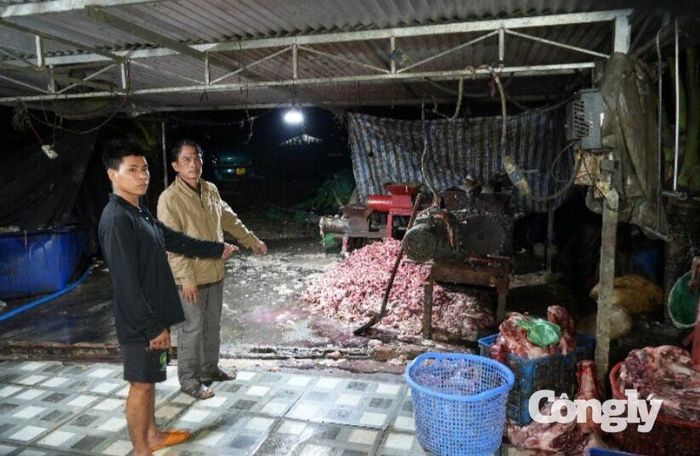 Đối tượng Trần Văn Hùng (mặc áo khoác vàng) cùng tang vật.