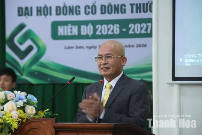 Ông Lê Văn Tân, Chủ tịch HĐQT Công ty CP Mía đường Lam Sơn phát biểu khai mạc Đại hội.