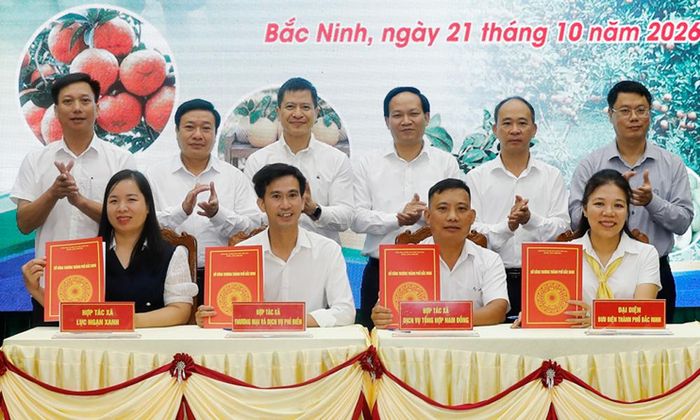 Đại biểu chứng kiến nghi thức ký kết biên bản thỏa thuận, hợp tác tiêu thụ trái cây chủ lực, đặc trưng thành phố Bắc Ninh năm 2026.
