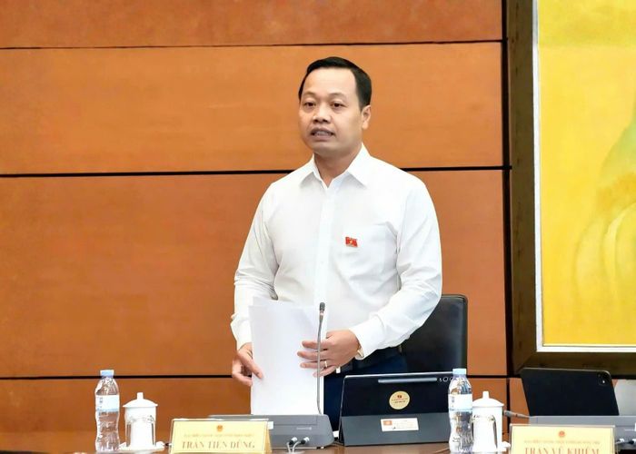 Đồng chí Trần Tiến Dũng, Ủy viên Ban Chấp hành Trung ương Đảng, Bí thư Tỉnh ủy, Trưởng Đoàn ĐBQH tỉnh phát biểu tại phiên thảo luận.