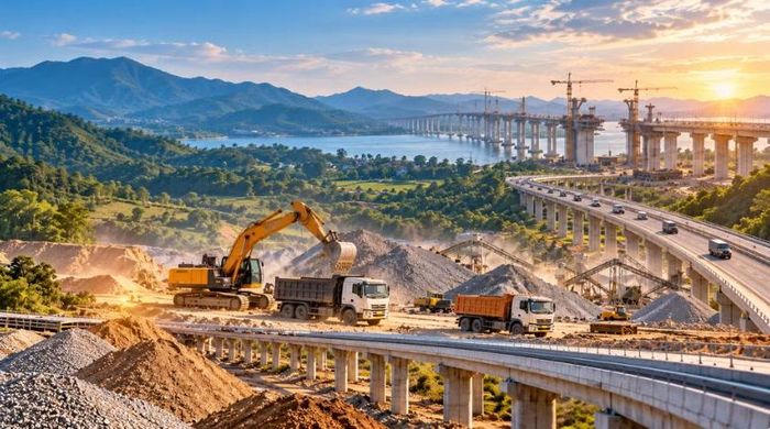 Trước 25-10, báo cáo Thủ tướng việc điều phối vật liệu xây dựng giữa các tỉnh, thành phố phục vụ các công trình trọng điểm quốc gia. (Ảnh minh họa tạo bằng AI)