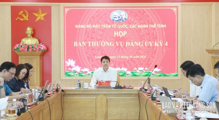 Đồng chí Vũ Hoàng Anh, Phó Bí thư Tỉnh ủy, Bí thư Đảng ủy MTTQ, các đoàn thể tỉnh, Chủ tịch Ủy ban MTTQ Việt Nam tỉnh chủ trì cuộc họp