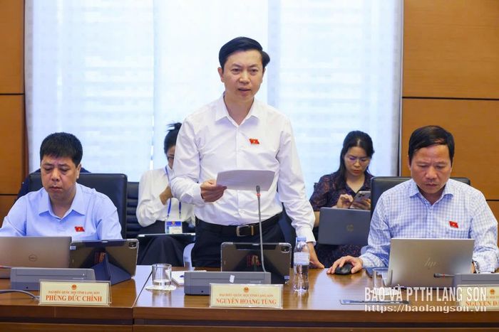 Đại biểu Nguyễn Hoàng Tùng, Đoàn đại biểu Quốc hội tỉnh phát biểu thảo luận tại tổ