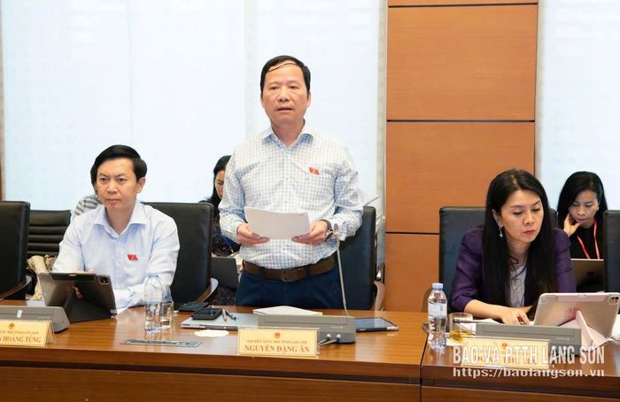 Đại biểu Nguyễn Đặng Ân, Phó Trưởng Đoàn đại biểu Quốc hội tỉnh phát biểu thảo luận tại tổ
