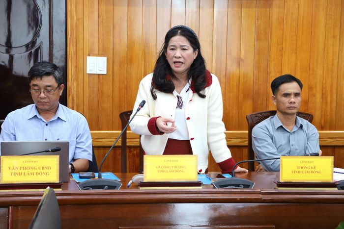 Phó Giám đốc Sở Công thương Lâm Đồng Cao Thị Thanh phát biểu tại cuộc họp