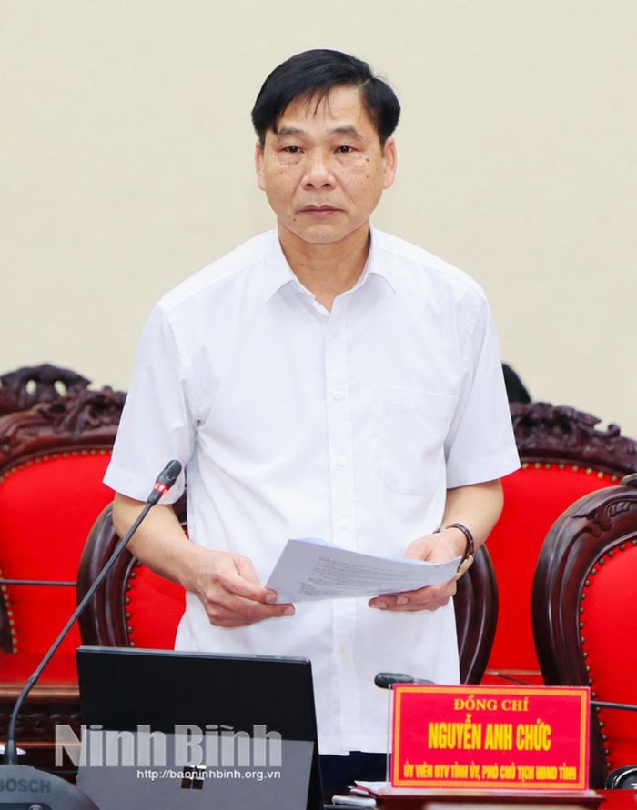 Đồng chí Nguyễn Anh Chức, Ủy viên Ban Thường vụ Tỉnh ủy, Phó Chủ tịch UBND tỉnh phát biểu tại hội nghị.