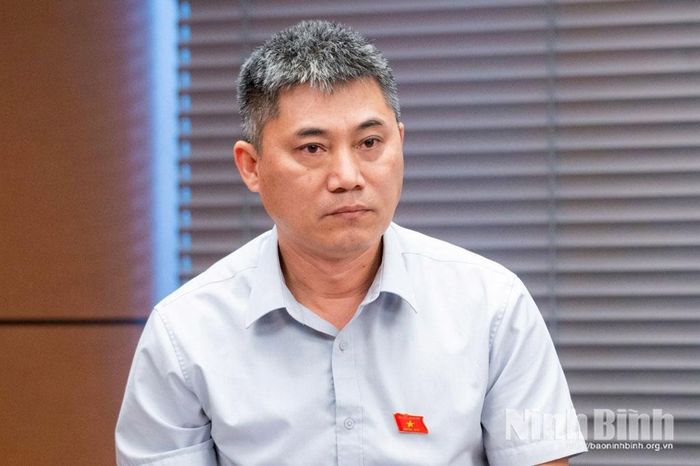 Đại biểu Phạm Anh Tuấn, Tỉnh ủy viên, Trưởng Ban Văn hóa Xã hội HĐND tỉnh Ninh Bình phát biểu thảo luận.