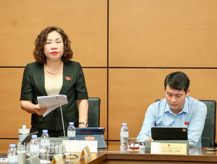 Đại biểu Trần Thị Hiền, Chủ tịch HĐQT, Giám đốc Công ty đầu tư xây dựng hạ tầng kỹ thuật Hà Nam phát biểu thảo luận.