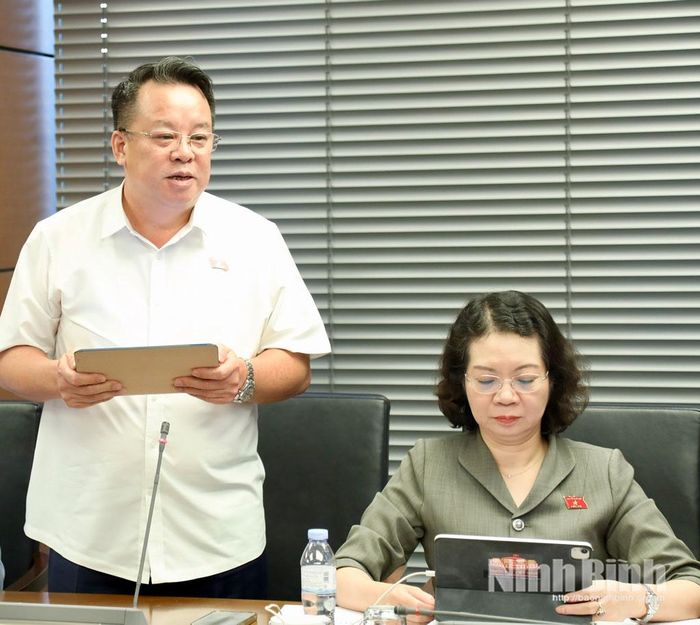 Thiếu tướng Nguyễn Quốc Hùng, Phó Chủ nhiệm Ủy ban Quốc phòng, An ninh và Đối ngoại của Quốc hội phát biểu thảo luận.