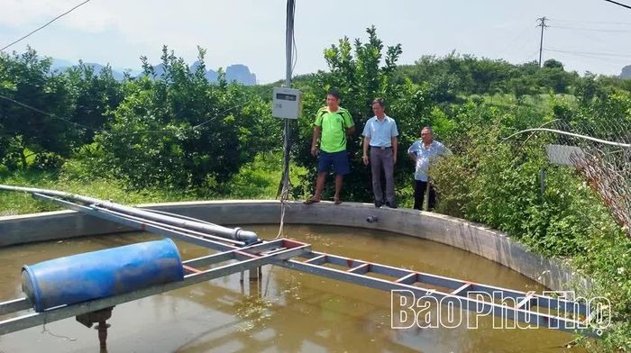 Bể chứa kết hợp hệ thống pha phân hữu cơ tự động của gia đình ông Hoàng Văn Thành được nhiều hộ trồng cam ở xã Cao Phong học tập, làm theo.