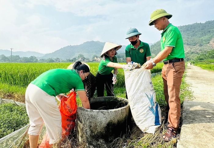 Các hội viên trong Chi hội Nông dân tổ dân phố 14, phường An Tường duy trì hiệu quả mô hình “Đồng ruộng sạch - Sản xuất sạch”.