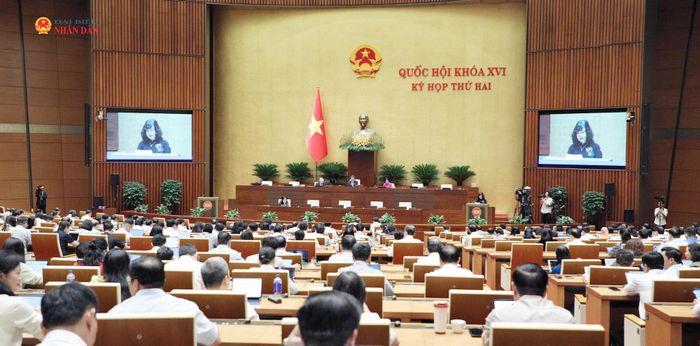 Bộ trưởng Bộ Y tế Đào Hồng Lan trình bày Tờ trình dự án Luật sửa đổi, bổ sung một số điều của các luật về lĩnh vực y tế. Ảnh: Khánh Duy