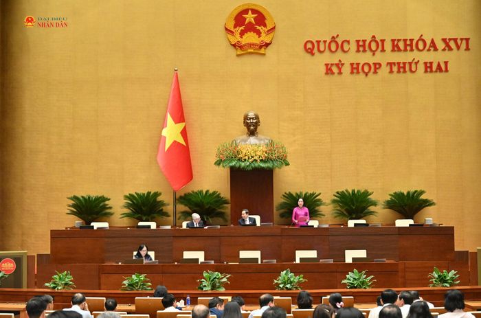 Chủ tịch Quốc hội Trần Thanh Mẫn chủ trì, Phó Chủ tịch Quốc hội Nguyễn Thị Thanh điều hành phiên họp. Ảnh: Quang Khánh