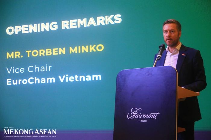 Ông Torben Minko, Phó Chủ tịch EuroCham phát biểu mở đầu sự kiện. Ảnh: Vũ Miên/Mekong ASEAN