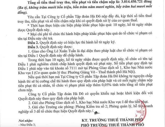 Quyết định xử phạt của Cục Thuế TP. Hà Nội. Ảnh chụp màn hình
