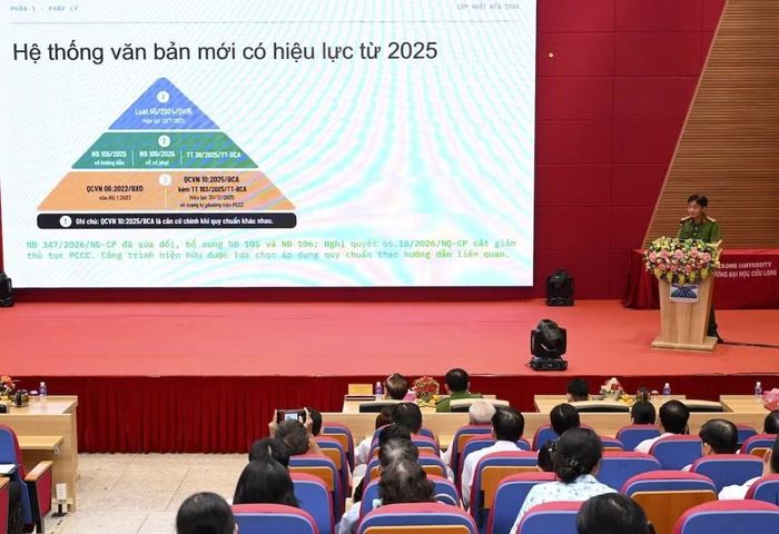 Báo cáo viên trình bày hệ thống văn bản pháp luật mới.
