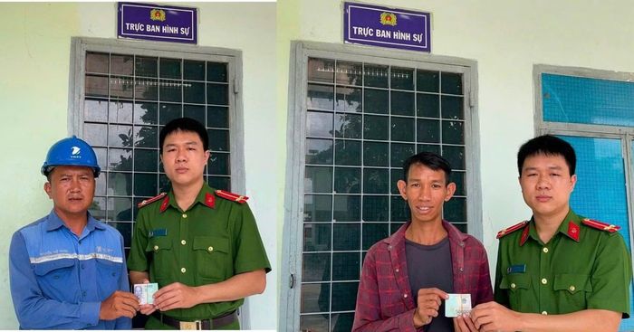 Anh Nguyễn Thế Hùng mang 6 triệu đồng nhặt được đến nhờ Công an xã Phước Hòa tìm trả lại chủ nhân (ảnh trái) và sau đó anh Tăng Vét Sa Na đã được trao trả lại tài sản đánh rơi.