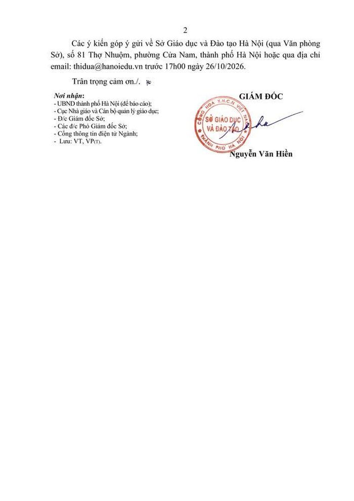 Sở Giáo dục và Đào tạo Hà Nội thông báo công khai cá nhân đề nghị Bộ trưởng Bộ Giáo dục và Đào tạo xét, tặng Bằng khen nhà giáo tiêu biểu của năm 2026 đối với cấp giáo dục nghề nghiệp, giáo dục đại học thuộc thành phố Hà Nội.