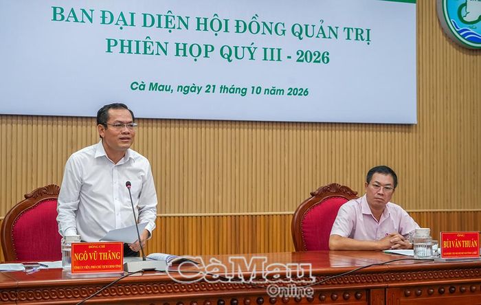 Đồng chí Ngô Vũ Thăng, Phó Chủ tịch UBND tỉnh, Trưởng Ban đại diện Hội đồng quản trị NHCSXH tỉnh, phát biểu chỉ đạo tại phiên họp.