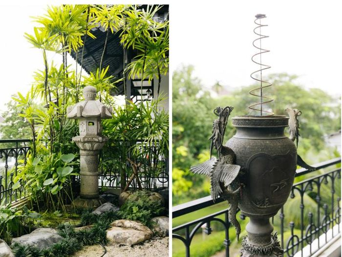 Lư hương đến các chi tiết trang trí bên ngoài phòng thờ đều đồng nhất, tạo cảm giác trang nhã, linh thiêng.