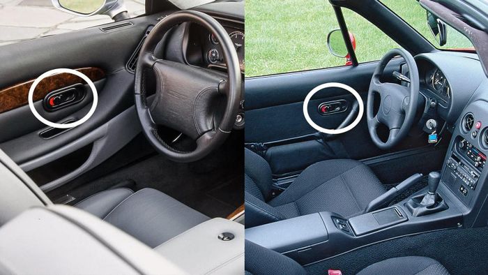 Aston Martin DB7 tận dụng lại tay nắm cửa từ các mẫu xe Mazda Miata MX-5. (Ảnh: drive.com.au)
