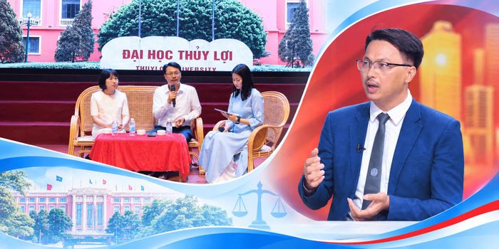 Tiến sĩ, luật sư Đặng Văn Cường trao đổi với sinh viên Trường Đại học Thủy lợi. Ảnh: NVCC