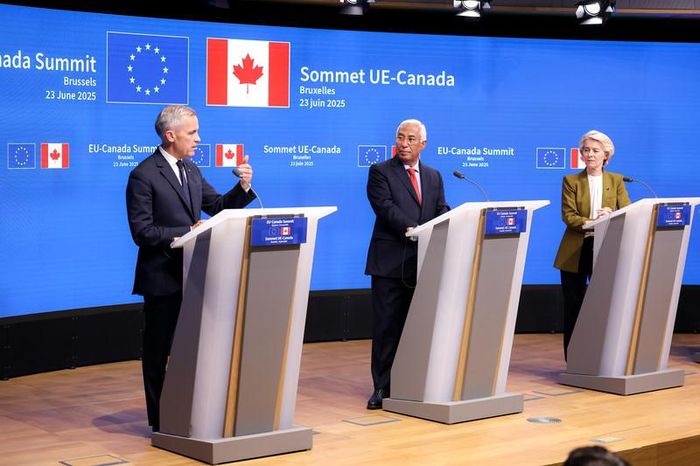 Các nhà lãnh đạo Canada và Liên minh châu Âu tại Hội nghị Thượng đỉnh EU–Canada năm 2025. Ảnh: Hội đồng châu Âu
