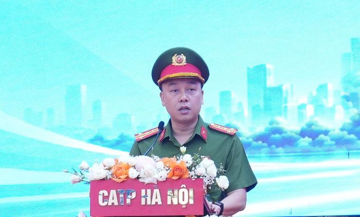 Đại tá Nguyễn Đức Long, Phó Giám đốc Công an thành phố Hà Nội, Phó Trưởng Ban Thường trực Ban Chỉ đạo phòng, chống ma túy thành phố Hà Nội phát biểu tại chương trình. Ảnh: Công Phương
