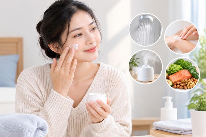 Chăm sóc da cần kết hợp từ dưỡng da bên ngoài đến dinh dưỡng bên trong. Ảnh minh họa AI.