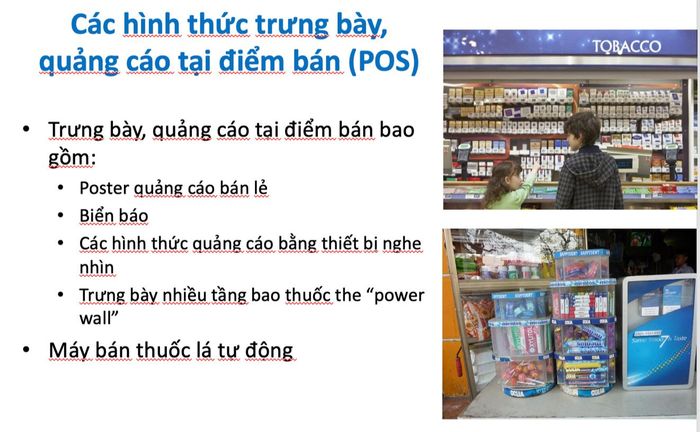 Các hình thức trưng bày quảng cáo tại điểm bán. Ảnh: chụp màn hình