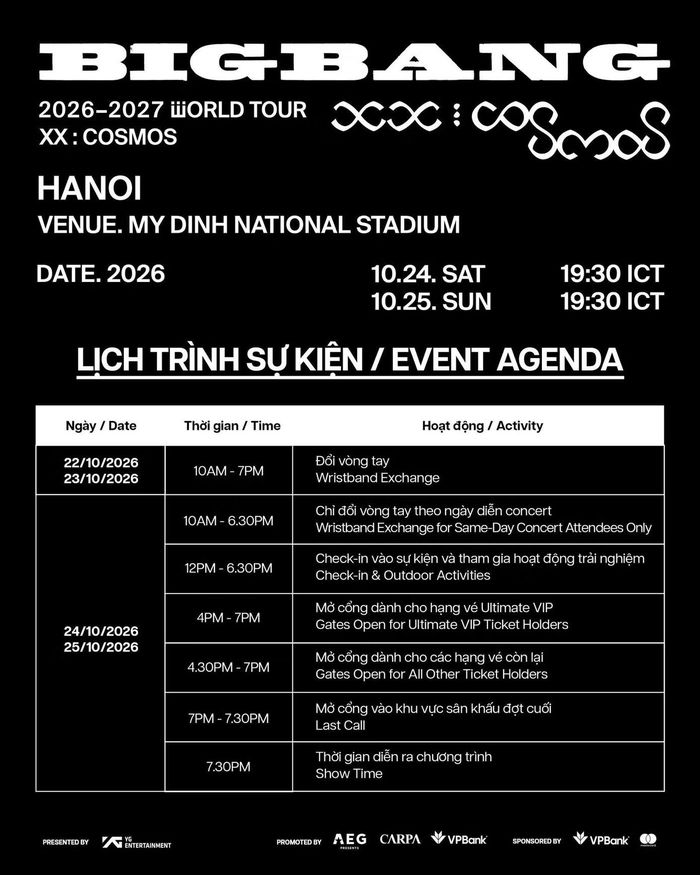 Các mốc thời gian cần lưu ý khi đến concert BIGBANG tại Hà Nội.
