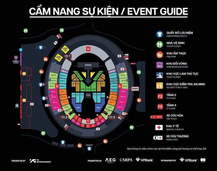 Sơ đồ chi tiết khu vực tổ chức concert BIGBANG tại Hà Nội.
