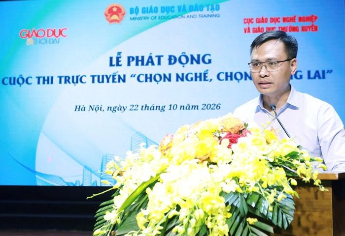 Ông Trần Thanh Đạm, Cục trưởng Cục Giáo dục nghề nghiệp và Giáo dục thường xuyên phát biểu tại Lễ phát động