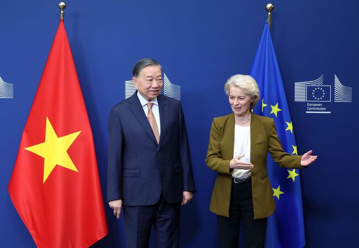 Tổng Bí thư, Chủ tịch nước Tô Lâm gặp Chủ tịch Uỷ ban châu Âu Ursula von der Leyen. Ảnh: Thống Nhất – TTXVN