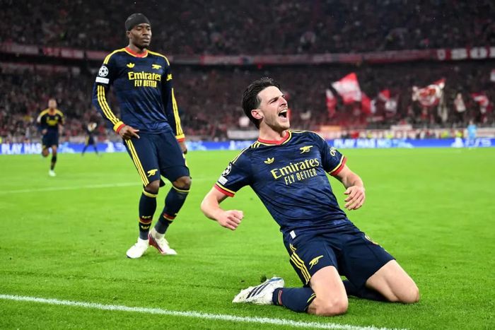 Declan Rice gỡ hòa cho Arsenal. (Ảnh: Arsenal)