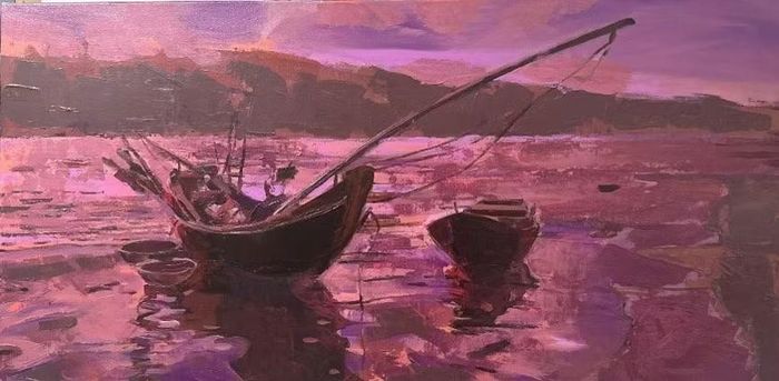 "Biển chiều" của Nguyễn Thị Thu Hiền, chất liệu: acrylic. (Ảnh: NVCC)