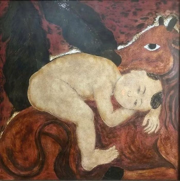 "Tình quê", tranh sơn mài của Vũ Tuấn Dũng. (Ảnh: NVCC)