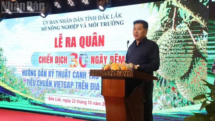 Đồng chí Lê Quốc Thanh, Giám đốc Trung tâm Khuyến nông Quốc gia phát biểu tại buổi lễ. (Ảnh: CÔNG LÝ)