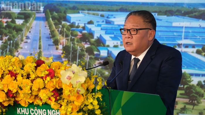 Phó Chủ tịch Thường trực Ủy ban nhân dân thành phố Đồng Nai Nguyễn Kim Long phát biểu tại lễ khởi công dự án. (Ảnh: TS)