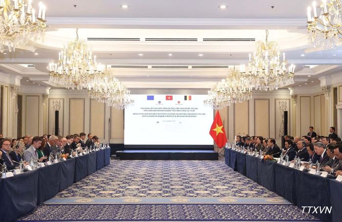 Toạ đàm cấp cao giữa Tổng Bí thư, Chủ tịch nước Tô Lâm với lãnh đạo doanh nghiệp tiêu biểu châu Âu và Bỉ. (Ảnh: TTXVN)