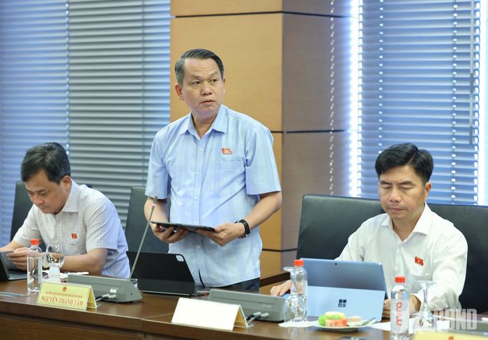 Đại biểu Quốc hội Nguyễn Thành Tâm (đoàn Thành phố Hồ Chí Minh) phát biểu tại phiên họp tổ. Ảnh: TRỌNG HẢI