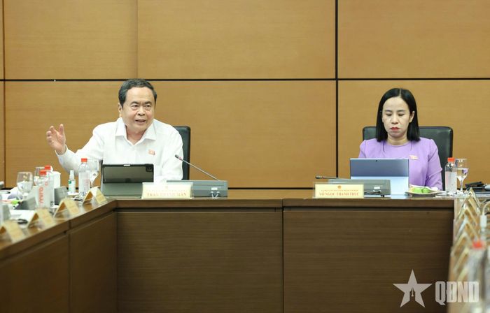 Chủ tịch Quốc hội Trần Thanh Mẫn phát biểu thảo luận tại tổ. Ảnh: TRỌNG HẢI