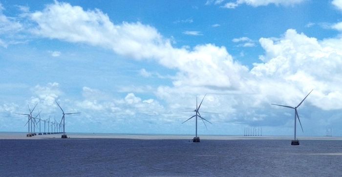 Nhà máy điện gió Tân Thuận (xã Tân Thuận, tỉnh Cà Mau) đã đưa vào vận hành thương mại. Ảnh: TẤN THÁI